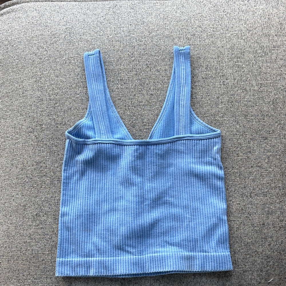 Blue Ribbed Women's Tank Top - Picture 2 of 2